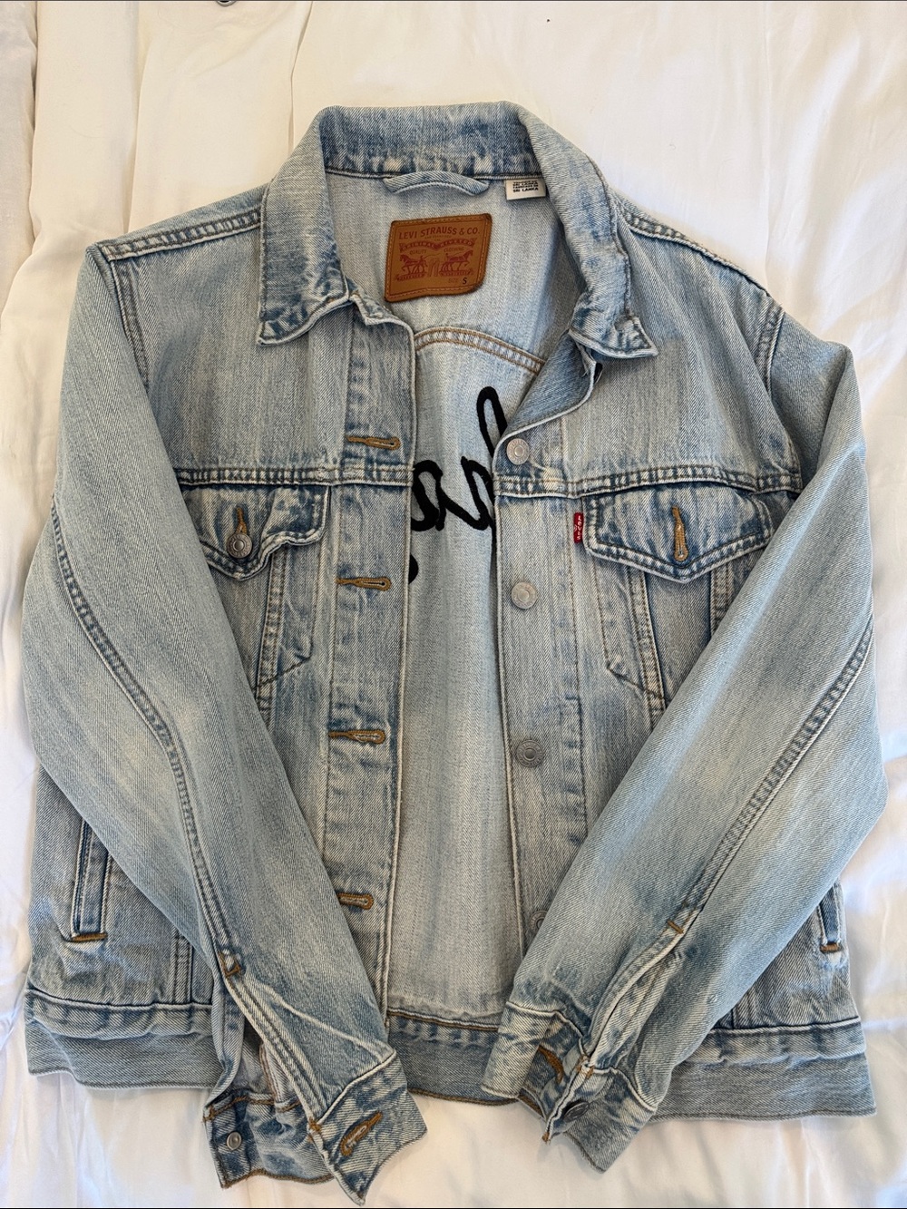Levi's Light Blue Denim Jacket with “Lady” embroidered on the back. Vintage.